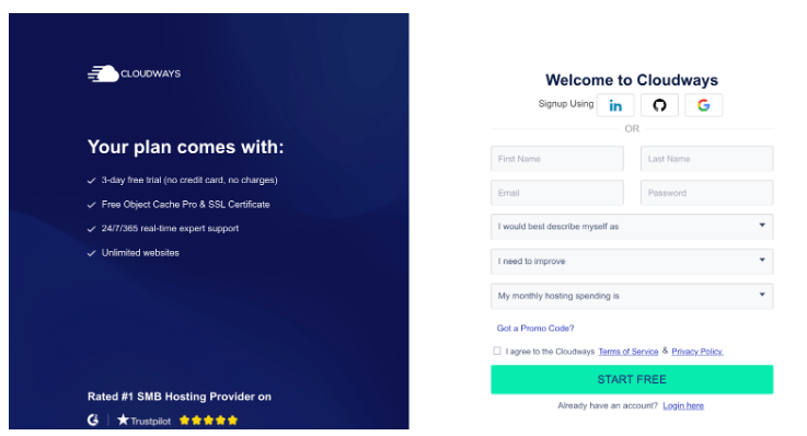 Cloudways Promo code- Create an account