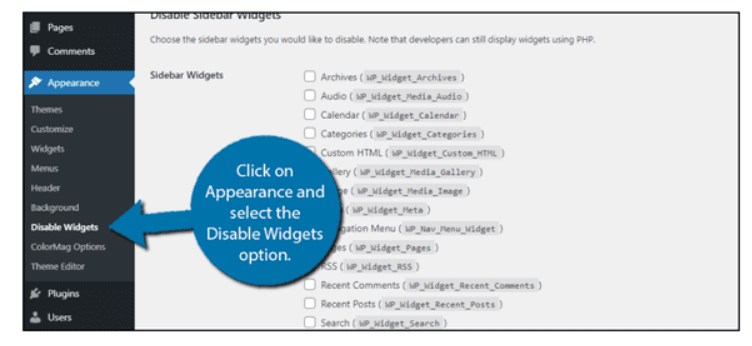 disable widgets